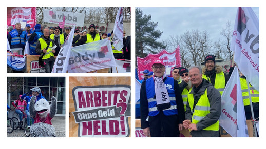 Bildercollage, zu sehen sind die vbba Mitglieder beim Auftakt der 3. Verhandlungsrunde in Potsdam