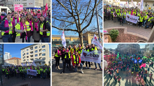 Eine Collage aus Bildern zeigt die Streikteilnehmer der Landesgruppe NSB in Hannover.