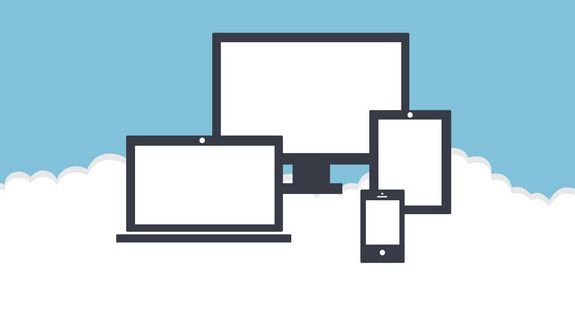 Die Grafik zeigt mobile Endgeräte vor einem wolkigen Himmel